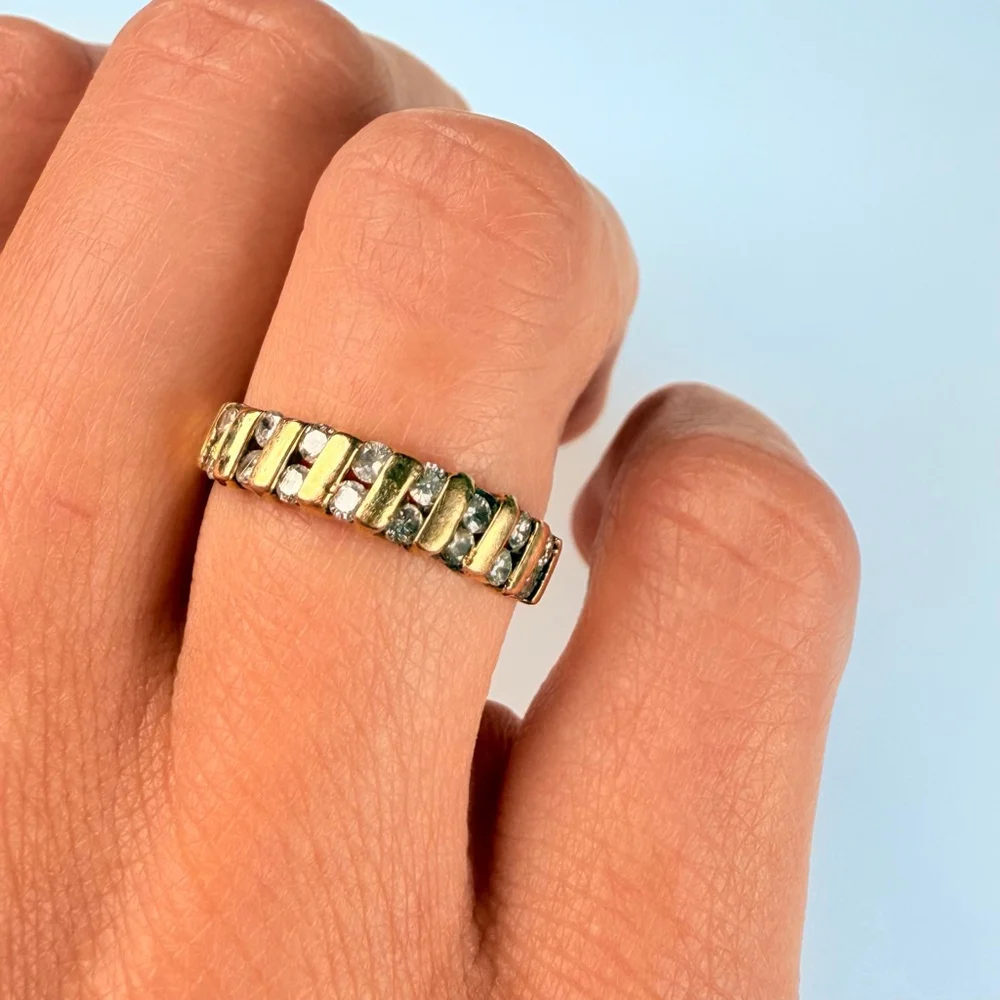Estate 14K Solid Yellow Gold .60 TCW Natural Diamond Double Row Band VTG Ring - Picture 8 of 10